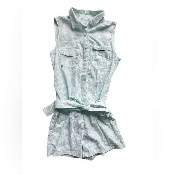 Vineyard Vines Performance Seersucker Mint White Romper Size 0 - Picture 3 of 9
